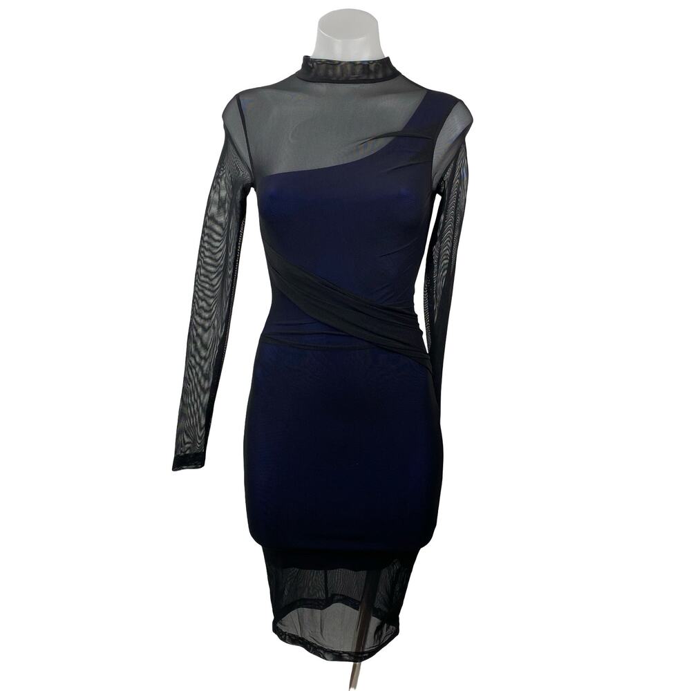 French Connection Fast Mia Mix Media Illusion Sheer Mesh Mini Bodycon Dress Sz 0